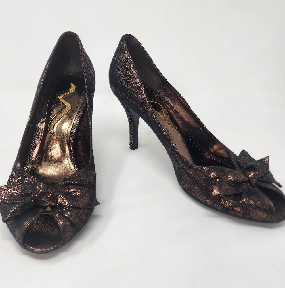 Nina‎ Peep Toe Heels Bronze Metallic Womens 8